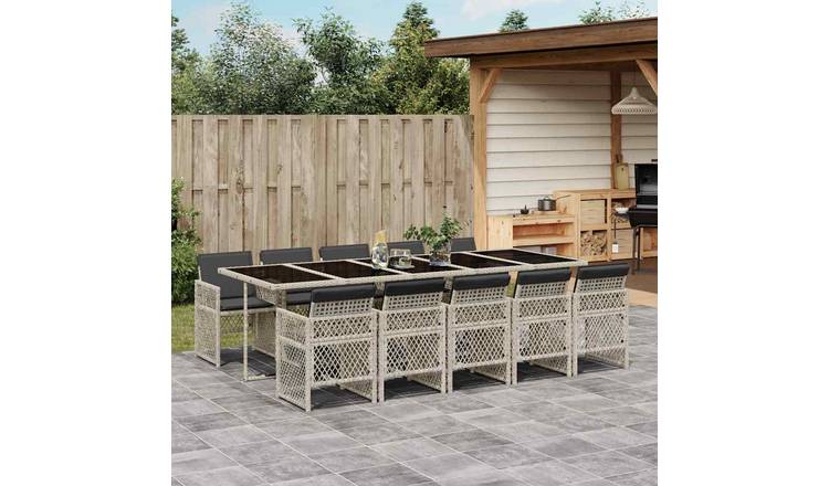 Walplus 11 Piece Poly Rattan Garden Dining Set - Light Grey - 275 x 106 x 73 cm