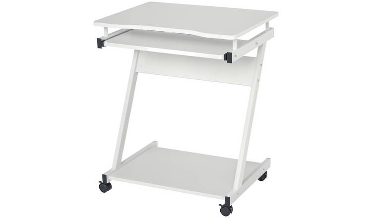 HOMCOM Industrial Mobile Computer Desk with Keyboard Tray - White
