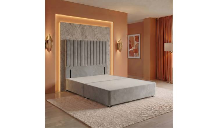 Somnior Heritage Velvet Divan Base No Draw 54" Headboard - Silver/Small Single