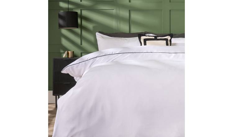 OHS Piped Edge Bedding Set Soft Duvet Cover Set White - Double
