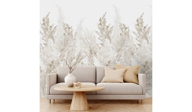 Grandeco Pampas Grasses 3 Lane Repeatable Wallpaper Mural   - Beige