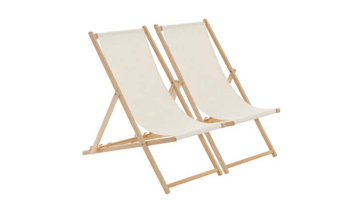 Harbour Housewares Folding Wooden Deck Chairs - Natural - Pack of 2