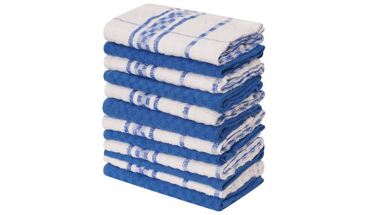K Collection Checked Pack of 12 Tea Towel - Blue