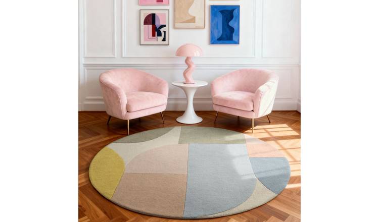 Ted Baker Multicolor Piccadilly Abstract Round Hand Woven Wool Rug - 200cm