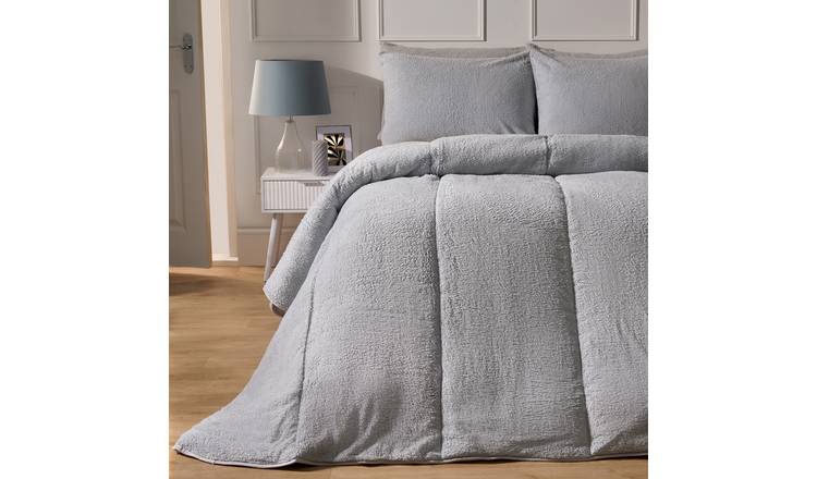 OHS Teddy Fleece 10.5 Tog Thermal Coverless Duvet Set Silver - Double