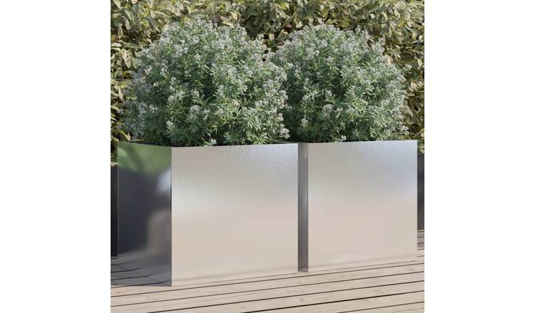 Walplus Pack of 2 Stainless Steel Garden Planter - Silver - 49 x 47 x 46 cm