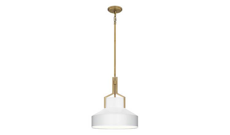 Elstead Quoizel 2 Arm Pendant Light - Aged Brass and Cased Opal glass Shade