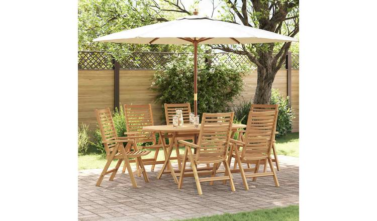 Walplus 7 Piece Solid Teak Wood Garden Dining Set - Brown - 160 x 80 x 75 cm