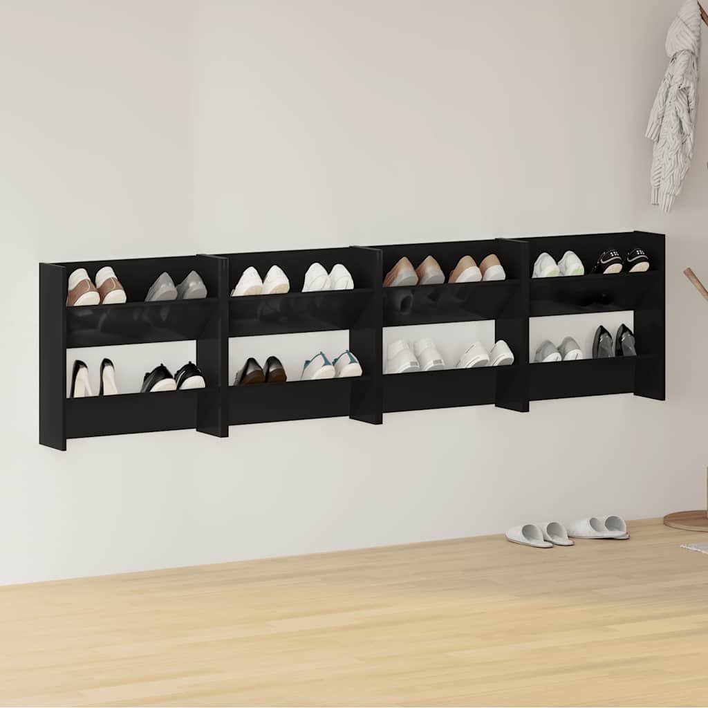 Walplus Pack of 4 Wall Shoe Cabinet - High Gloss Black - 60 x 18 x 60 cm - Image 1