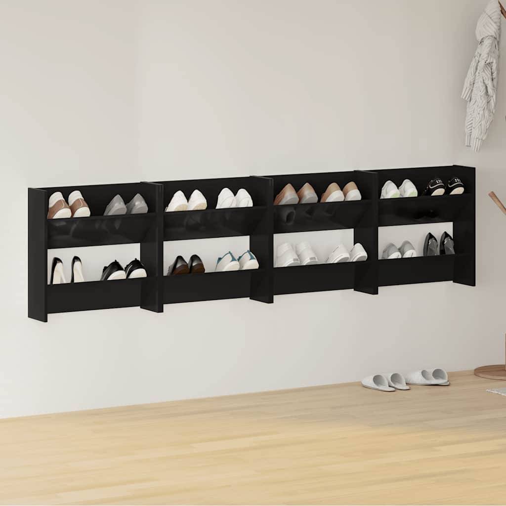 Walplus Pack of 4 Wall Shoe Cabinet - High Gloss Black - 60 x 18 x 60 cm - Image 1