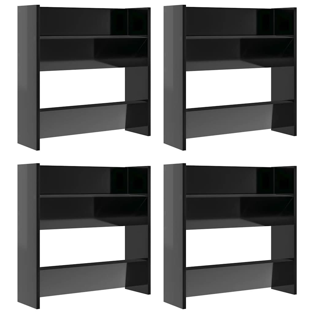 Walplus Pack of 4 Wall Shoe Cabinet - High Gloss Black - 60 x 18 x 60 cm - Image 2
