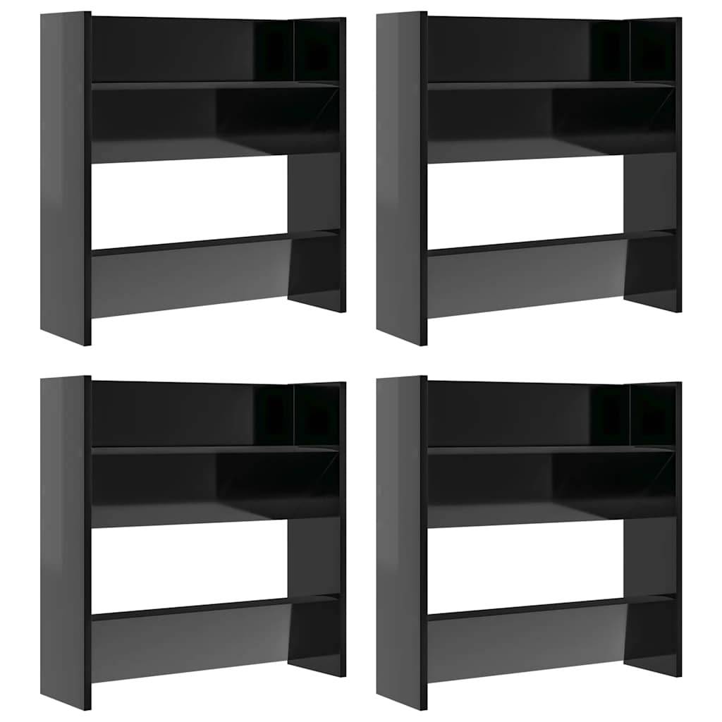 Walplus Pack of 4 Wall Shoe Cabinet - High Gloss Black - 60 x 18 x 60 cm - Image 2