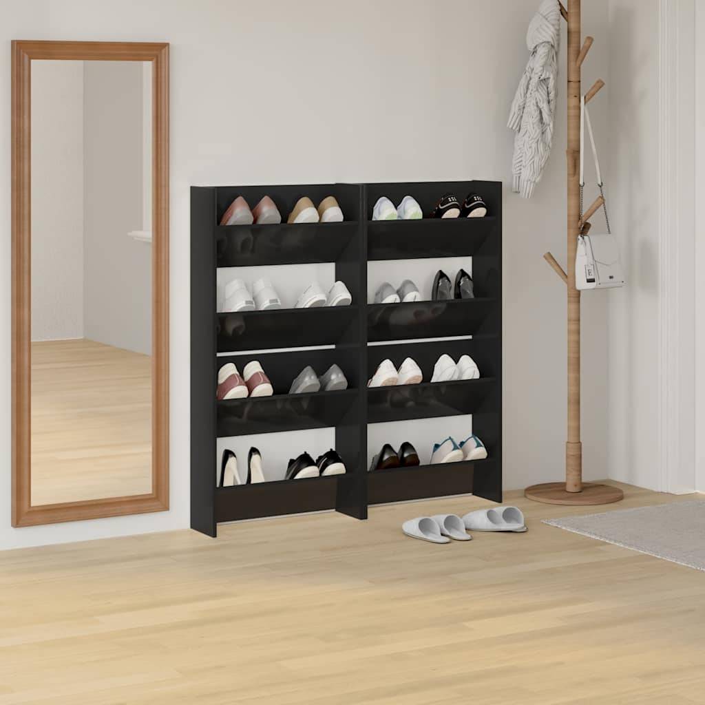 Walplus Pack of 4 Wall Shoe Cabinet - High Gloss Black - 60 x 18 x 60 cm - Image 3