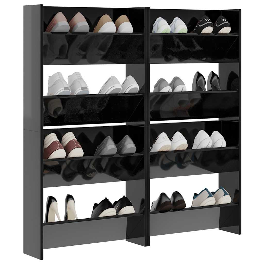 Walplus Pack of 4 Wall Shoe Cabinet - High Gloss Black - 60 x 18 x 60 cm - Image 4