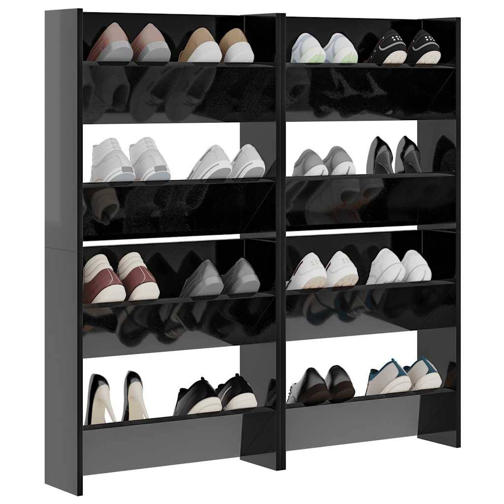 Walplus Pack of 4 Wall Shoe Cabinet - High Gloss Black - 60 x 18 x 60 cm - Image 4