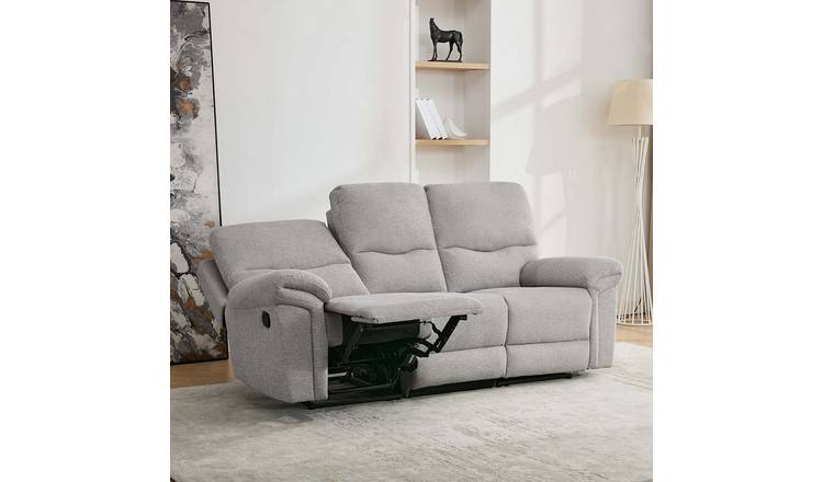 Furniture Online Fosse Manual Recliner 3 Seater Linen Sofa – Light Grey