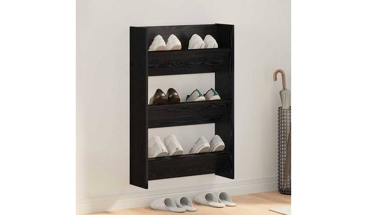 Walplus Engineered Wood Shoe Cabinet - Black Oak - 60 x 18 x 90 cm