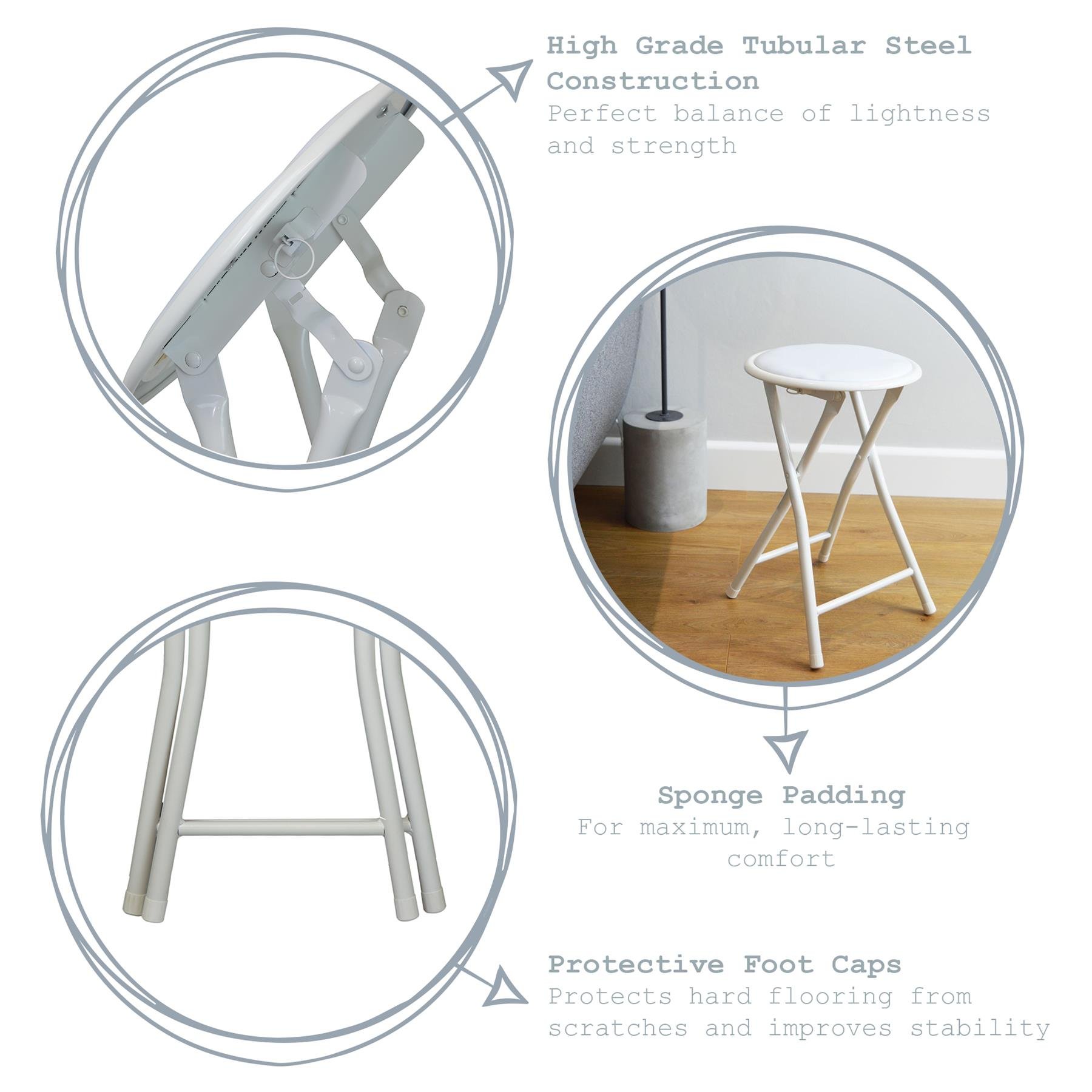 Harbour Housewares Padded Folding Stools Pack of 8 - White - Image 2