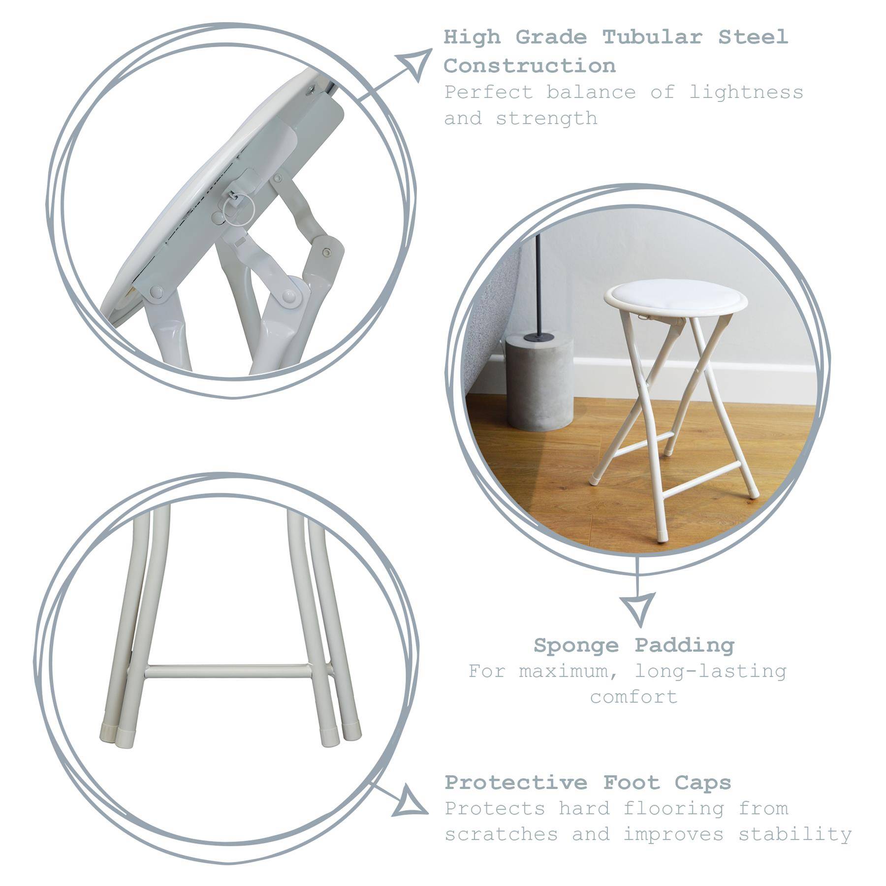 Harbour Housewares Padded Folding Stools Pack of 8 - White - Image 2