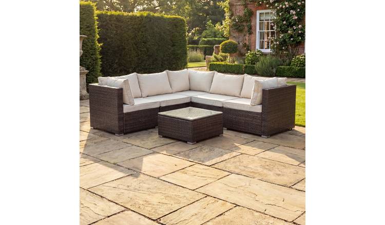 Artemis Home Oliena 5 Seat Modular Rattan L-Shaped Corner Furniture - Brown