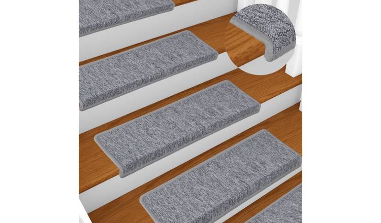 Walplus Pack of 15 3.5 mm Pile Rectangular Stair Mats - Light Grey - 65 x 21 cm
