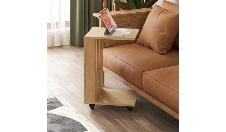 Decortie Edi Oak Effect Particleboard C-Shape Side Table - Oak