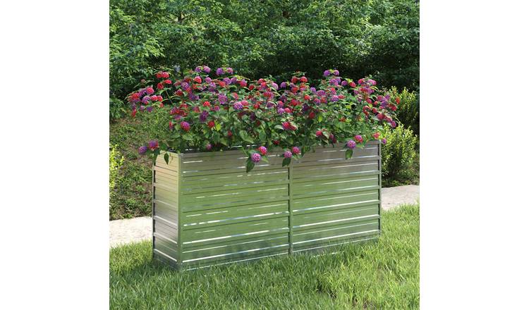 Walplus Galvanised Steel Raised Garden Bed - Silver - 160 x 40 x 77 cm
