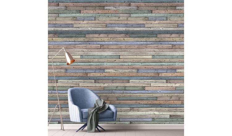 Grandeco Coloured Wood 3 lane Repeatable Textured Wallpaper Mural - 1.59 x 2.8m
