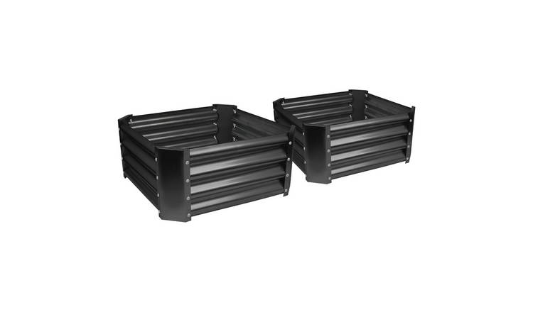 Harbour Housewares Square Raised Garden Beds 60cm x 60cm Anthracite - Pack of 2