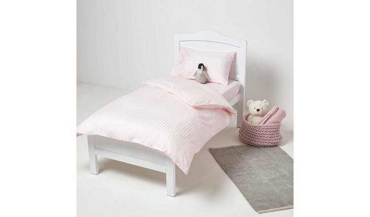 Homescapes Egyptian Cotton Satin Stripe Cot Bed Duvet Cover Set - Pink