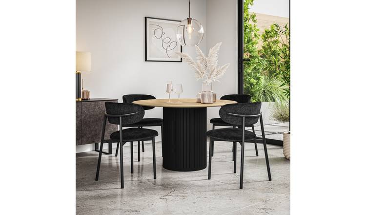 Furniture Online Arlo Myla Oak Top w Blk Legs Dining Table & 6 Grey Chairs