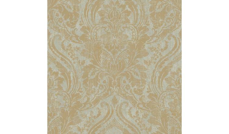 Grandeco Textured Distressed Metallic Damask Wallpaper - Sage