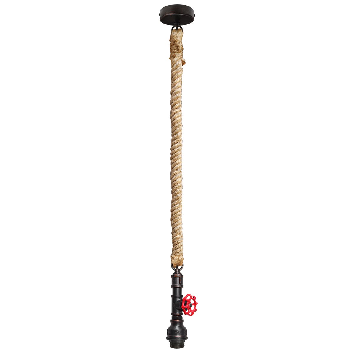 Energy Light Bulbs Rustic Water Pipe with Rope Ceiling Light - Brown - Image 3