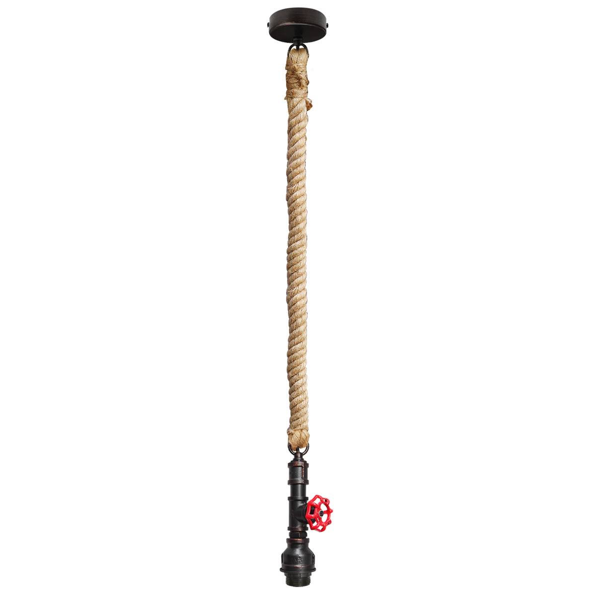 Energy Light Bulbs Rustic Water Pipe with Rope Ceiling Light - Brown - Image 3