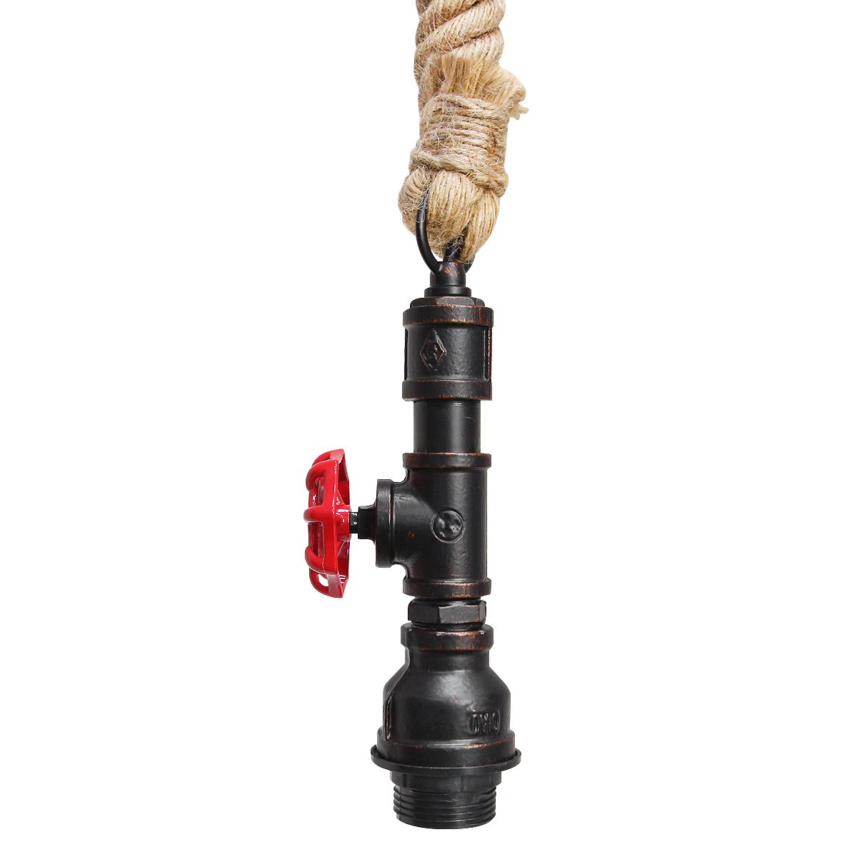 Energy Light Bulbs Rustic Water Pipe with Rope Ceiling Light - Brown - Image 4