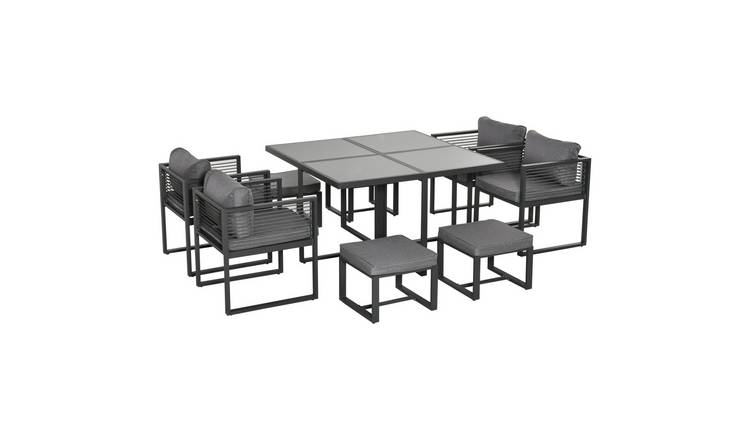 Outsunny 8 Seater Garden Dining Set with Glass Top Table - Grey