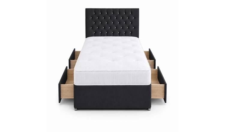 Comfy Deluxe 4ft6 Double     4 Drawer Velvet  Divan Bed Set -  Black
