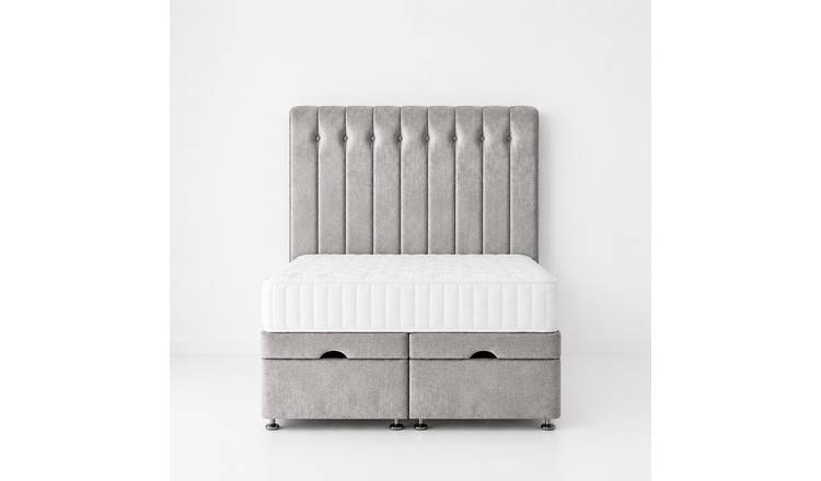 Comfy Deluxe Leo 4ft6 Double Plush Velvet End Lift Ottoman Bed Set - Silver