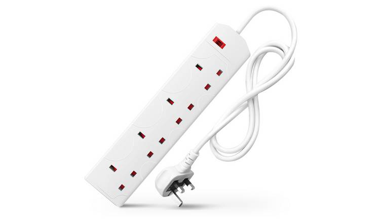 Desiretech 4 Gang Wall Mountable Extension Lead - 1 Metre - White