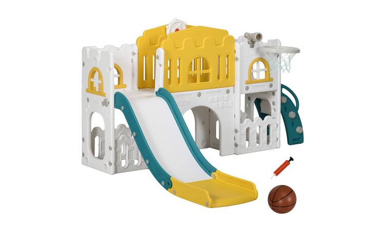 AIYAPLAY 9 In 1 Toddler Slide with Basketball Hoop – Yellow