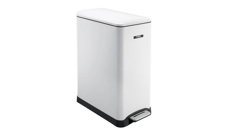 Cooks Professional 50L Slimline Pedal Recycling Bin Dual Compartment - White