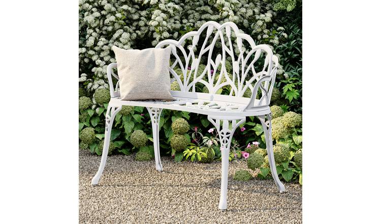 Charles Bentley Tulip Cast Aluminium Metal 2 Seats Garden Patio Bench - White