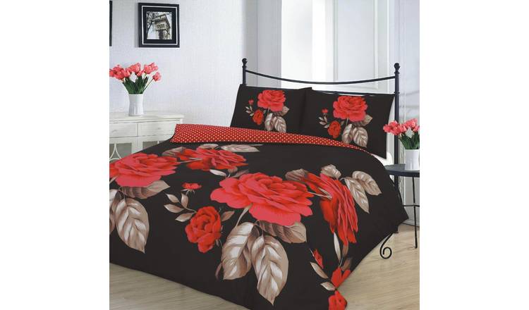HomeSpace Direct Isabella Black And Red Duvet Cover Set - Super King