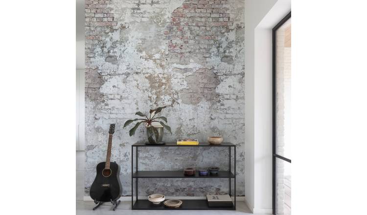 Grandeco  Rustic Brick 3 lane Repeatable Textured Wallpaper Mural  - Neutral