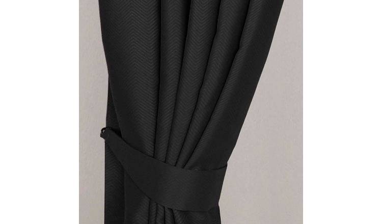 Homescapes Pack of 2 Herringbone Chevron Curtain Tie Backs – Black