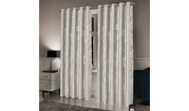 New Edge Blinds Natural Leaf Sparkle Blackout Eyelet Curtains - 167cm x 137cm