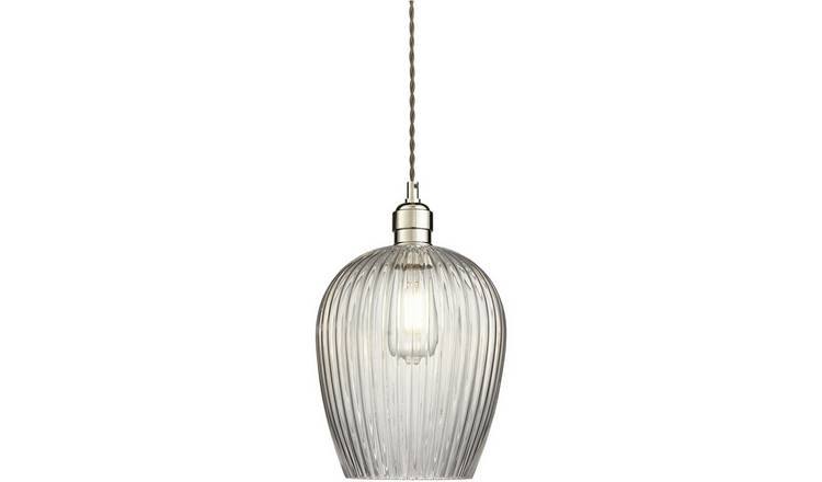 Loops Direct LED E27 Steel Pendant Light - Bright Nickel