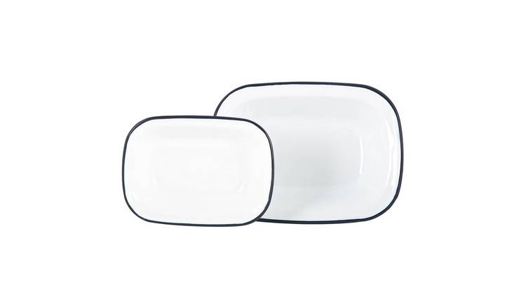 Argon Tableware 2 Piece White Enamel Pie Dishes Set  - Navy