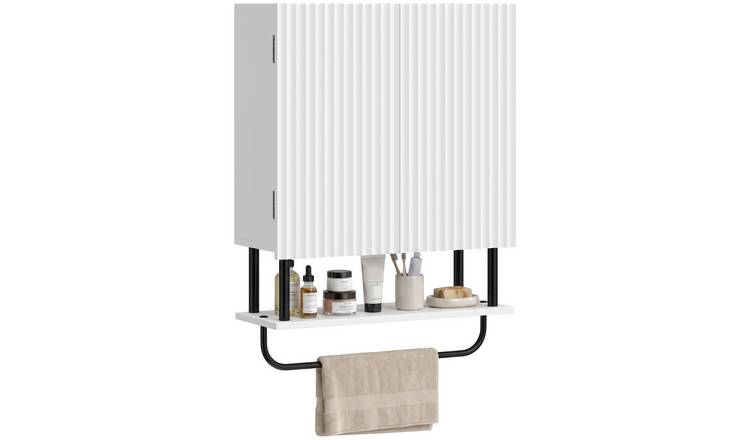 HOMCOM 2 Wavy Doors Modern Bathroom Cabinet Wall Mounted Over Toilet - White