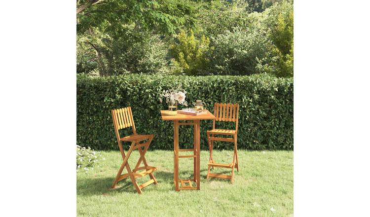 Walplus 3 Piece Solid Acacia Wood Folding Bar Set - Brown - 75 x 75 x 110 cm